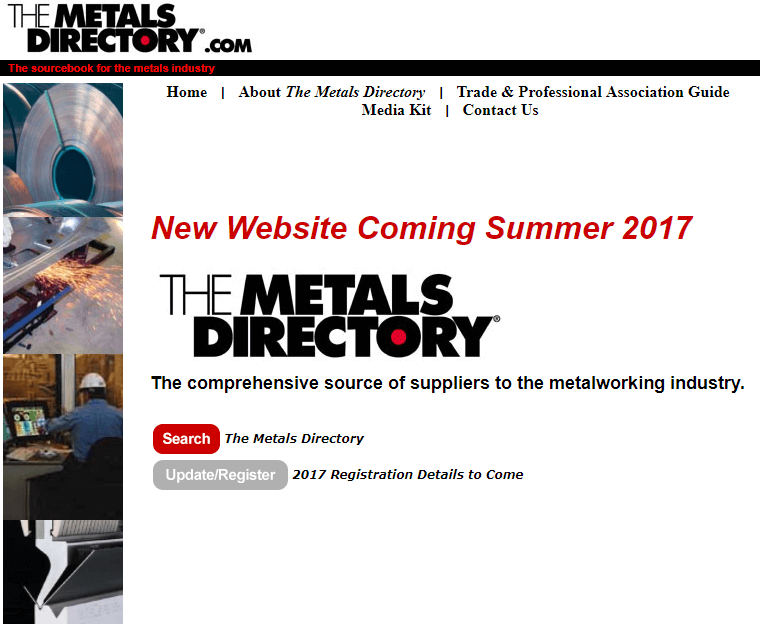 The Metals Directory screen capture